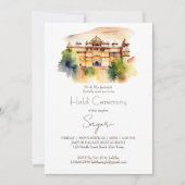 Jaipur Palast Aquarell Indische Hochzeit Haldi Einladung (Vorderseite)