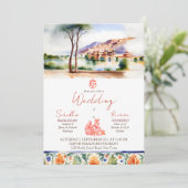 Jaipur Palast Aquarell Indische Hochzeitsvorlage Einladung (Stehend Vorderseite)