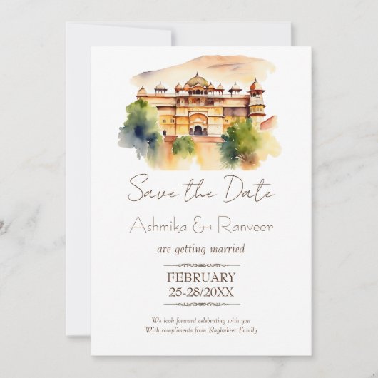 Jaipur Palast Indische Hochzeit Save the Date Einladung (Vorderseite)