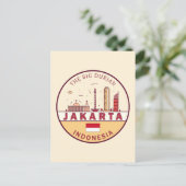 Jakarta Indonesia City Skyline Emblem Postkarte (Stehend Vorderseite)