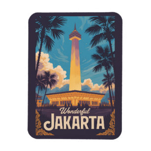 Jakarta Indonesien Illustration Reise Kunst Vintag Magnet