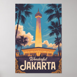 Jakarta Indonesien Illustration Reise Kunst Vintag Poster