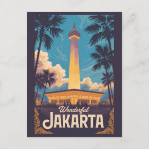 Jakarta Indonesien Illustration Reise Kunst Vintag Postkarte