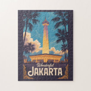 Jakarta Indonesien Illustration Reise Kunst Vintag Puzzle