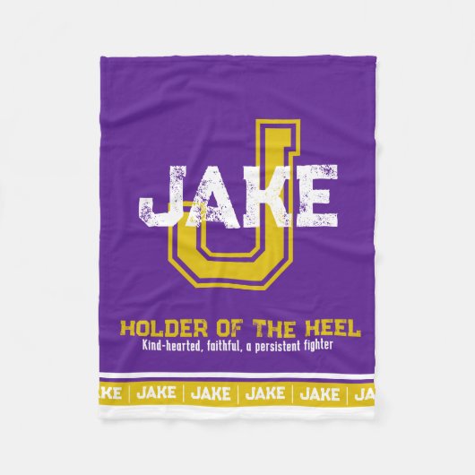 Jake Name bedeutet Sportmonogramm lila Gold Fleecedecke (Vorderseite)