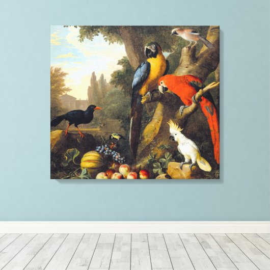 Jakob bogdani Two Macaws a Cockatoo a Red-billed Leinwanddruck (Insitu (Holzboden))