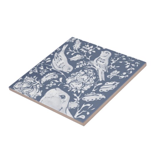 Jakobinerrinder Vögel Denim Blue White Top R Fliese (Seite)