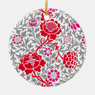 Jakobinflora, tiefrot, rosa und graue Keramik O Ornament