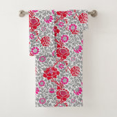 Jakobinflora, tiefrotes Rosa und Grau Badhandtuch Set (Insitu)
