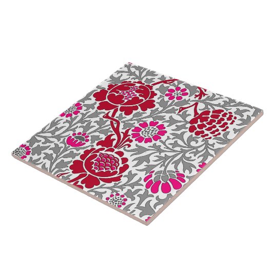 Jakobinflora, tiefrotes Rosa und Grau Fliese (Seite)