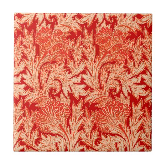 Jakobinische Blume Damask, Mandarin und Light Oran Fliese (Vorderseite)