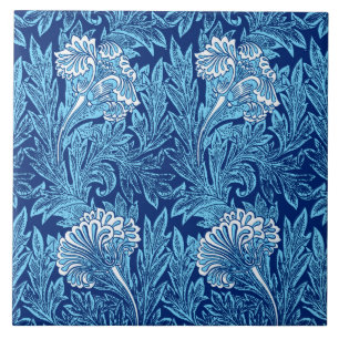 Jakobinische Blume Damask, Navy, Sky Blue und Whit Fliese