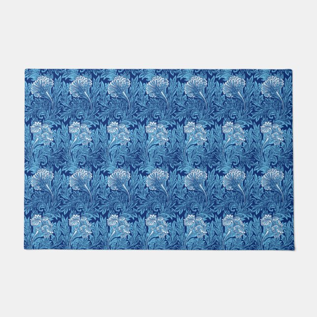 Jakobinische Blume Damask, Navy, Sky Blue und Whit Fußmatte (Vorderseite)