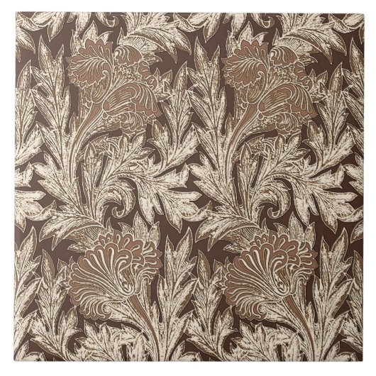 Jakobinische Blume Damask, Taupe Tan und Creme Fliese (Vorderseite)