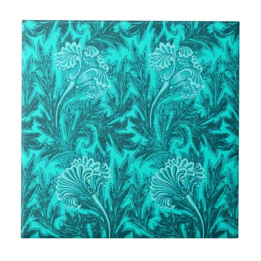Jakobinische Blume Damask, Türkis Aquamarin und Aq Fliese (Vorderseite)