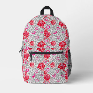 Jakobinische Blumen, Tiefrot, Rosa und Grau Bedruckter Rucksack