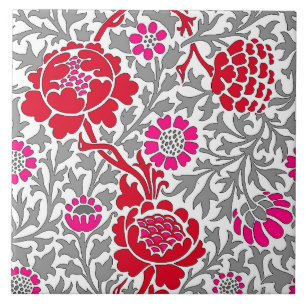Jakobinische Blumen, tiefrot rosa und grau Fliese