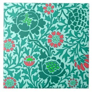 Jakobinischer Blumenstil, Türkis, Aqua & Koralle Fliese
