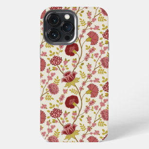 Jakobinisches Blumenmuster Rot Rosa Gold Creme iPhone 13 Pro Max Hülle