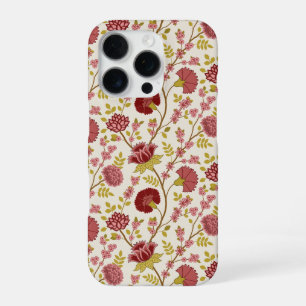 Jakobinisches Blumenmuster Rot Rosa Gold Creme iPhone 16 Pro Hülle