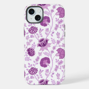 Jakobinisches großes Blumenmuster Rosa auf Weiß iPhone 15 Plus Hülle