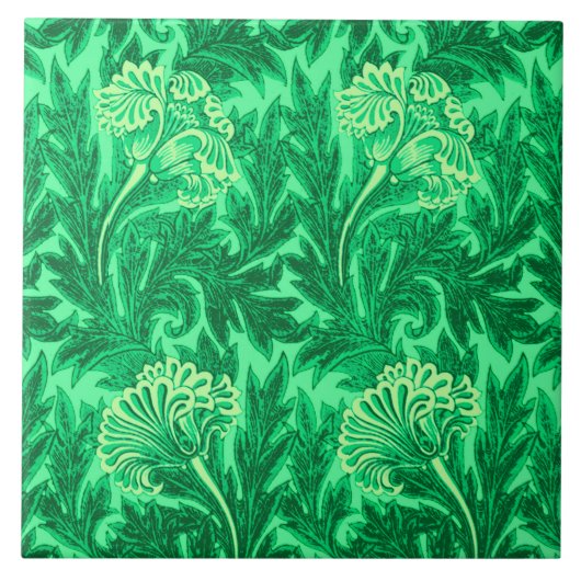 Jakobische Blume Damask, Emerald und Lime Green Fliese (Vorderseite)