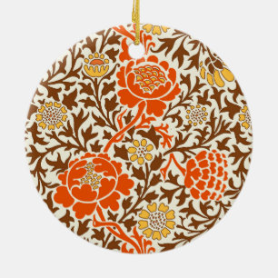 Jakobitisches Floral, Orange, Braun und Senfgold Keramik Ornament