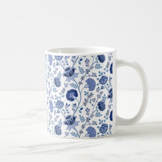 Jakobobsflorale Blues über Weiß Kaffeetasse (Rechts)