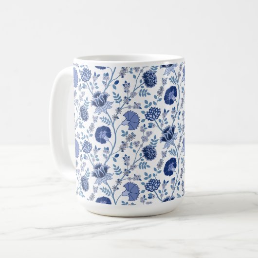Jakobobsflorale Blues über Weiß Kaffeetasse (Vorderseite Links)