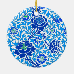 Jakobsblume, Marine, Weiß und Ceruléblau Keramik Ornament