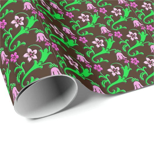 Jakobsblume - rosa, grün, Schokolade Geschenkpapier (Rolleneckpunkt)