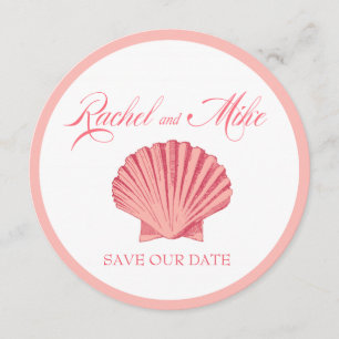 Jakobsmuschel Strandhochzeit   rosa Einladung