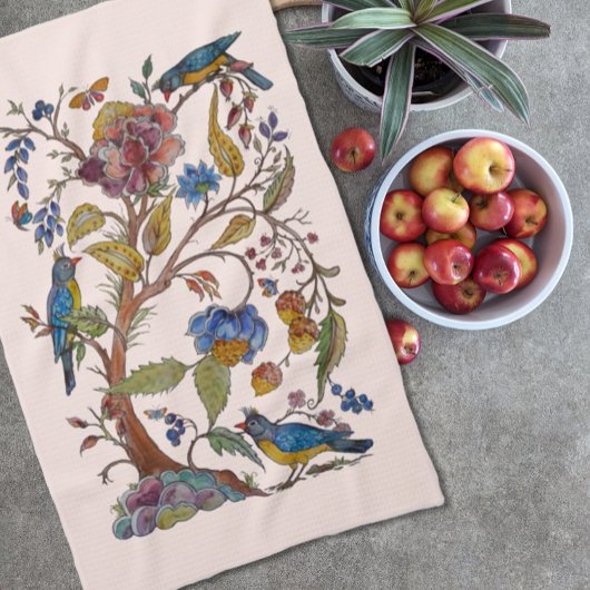 Jakobus Blush Pink Bird Blumengefolter Vintag Geschirrtuch