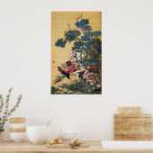 Jakuchu, Rooster und Hen mit Hydrangeas Poster (Küche)
