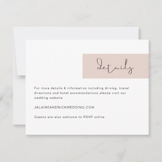 JALAINE Modern Blush Pink Wedding Details Card Einladung (Vorderseite)
