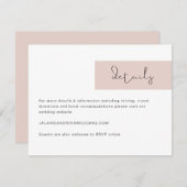 JALAINE Modern Blush Pink Wedding Details Card Einladung (Vorne/Hinten)