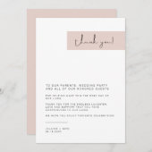 JALAINE Modern Blush Pink Wedding Plate Vielen Dan Menükarte (Vorne/Hinten)