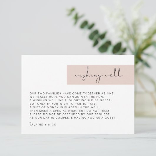 JALAINE Modern Blush Pink Wunschkarte Einladung (Stehend Vorderseite)