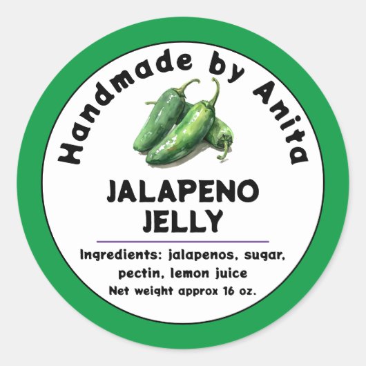Jalapeno Jam oder Jelly Canning Jar Label Runder Aufkleber (Vorderseite)