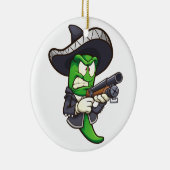 Jalapeno Paprika mit Mariachi-Outfit und einem Keramik Ornament (Rechts)