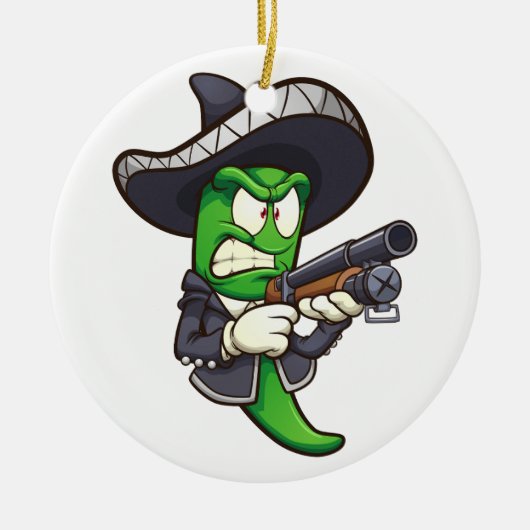 Jalapeno Paprika mit Mariachi-Outfit und einem Keramik Ornament (Vorne)