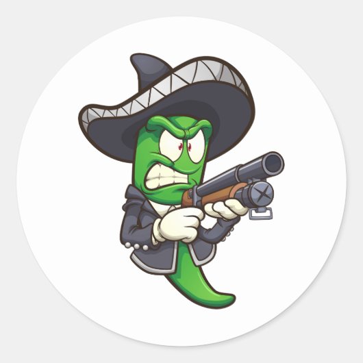 Jalapeno Paprika mit Mariachi-Outfit und einem Runder Aufkleber (Vorderseite)