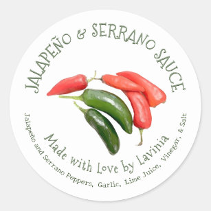 Jalapeño & Serrano Hot Pepper Sauce aus Liebe Runder Aufkleber