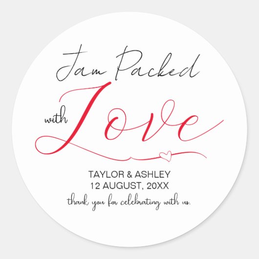 Jam Packet mit Liebe Minimal Script Wedding Runder Aufkleber (Vorderseite)