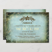 JAMAICA 2 Zielort Einladung Vintage Leinen (Vorne/Hinten)
