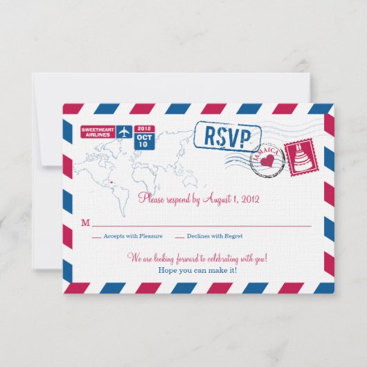 JAMAICA Air Mail Wedding RSVP Karte (Vorderseite)