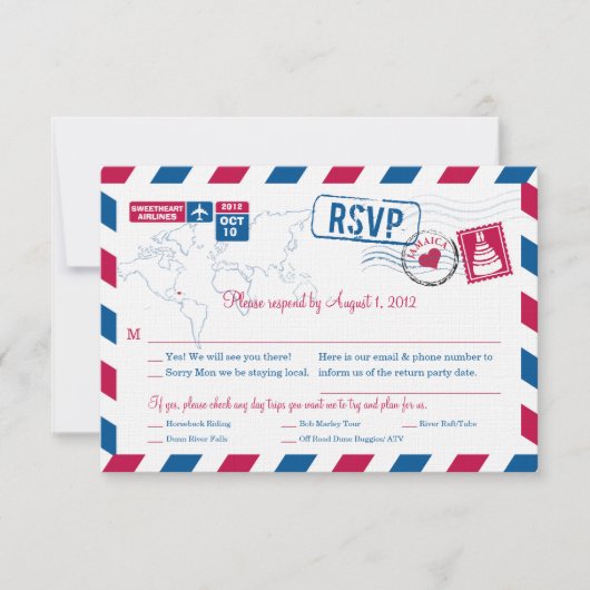 JAMAICA Air Mail Wedding RSVP Karte (Vorderseite)