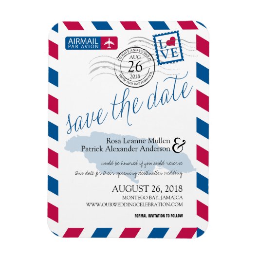 JAMAICA Airmail Save the Date Magnet (Vertikal)