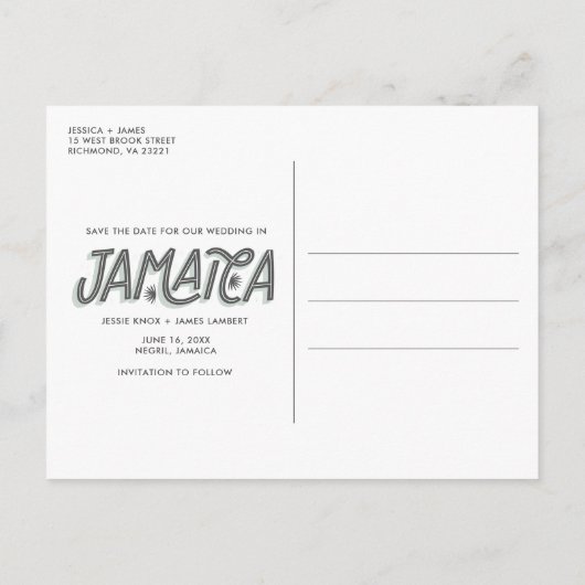 Jamaica Beach Wedding Save the Date Ankündigungspostkarte (Rückseite)