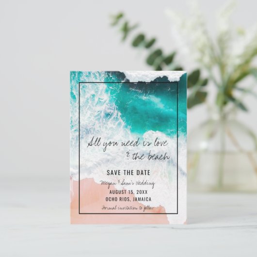 Jamaica Beach Wedding Save the Date Ankündigungspostkarte (Stehend Vorderseite)